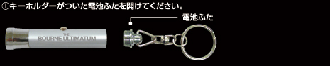 1)キーホルダーがついた電池ふたを開けてください。