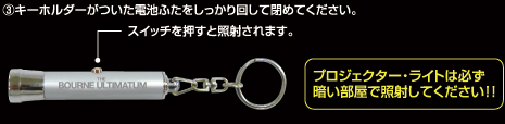 3)キーホルダーがついた電池ふたをしっかり回して閉めてください。